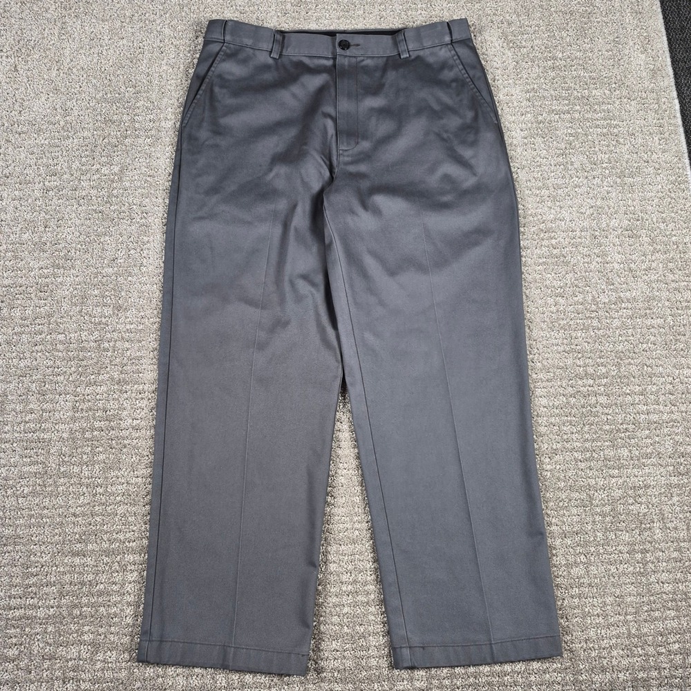 LL Bean Pants Mens 36x28 Gray Comfort Waist Chino Flat Front Straight Leg